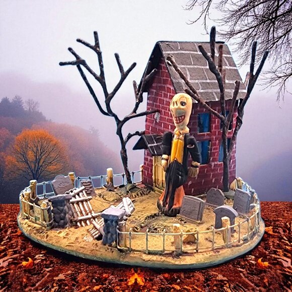 Poliwoggs Skeleton Cemetery House 90s Halloween Graveyard Miniature Putz Decor - Picture 1 of 10